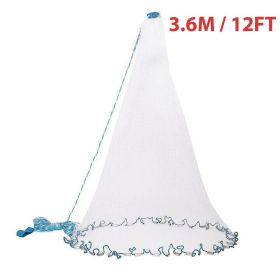 6/8/10/12/16FT Fishing Cast Net Bait Easy Throw Hand Cast Strong Nylon Mesh USA (Net Size: 3.6M / 12FT)